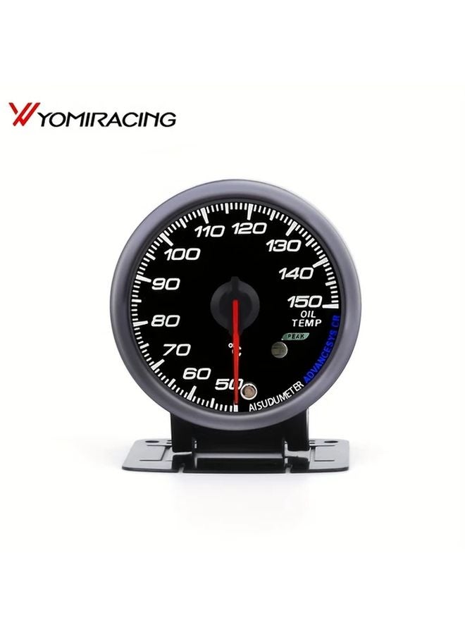 Black Oil Temperature Gauge 60MM 50 150C White Amber Light Peak Function Sensor - Image 1
